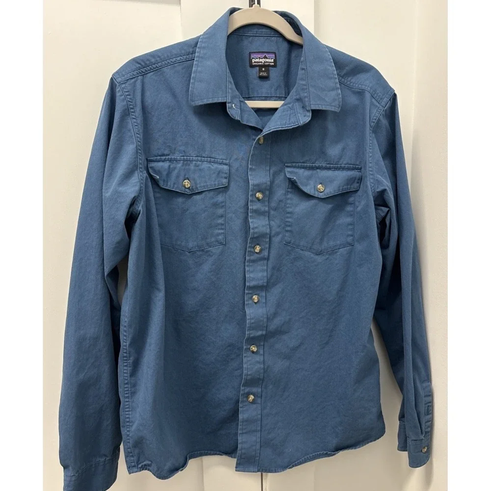 Patagonia Organic Cotton Mens Medium Blue All-Wear Long Sleeve Shirt